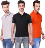 One-H Men's Polo Neck Short Sleeve Casual Tshirt Combo of Black, Orange, Grey colors (Pack of 3)