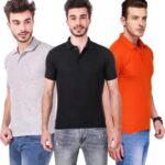 One-H Men's Polo Neck Short Sleeve Casual Tshirt Combo of Black, Orange, Grey colors (Pack of 3)