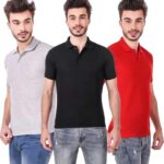 One-H Men's Polo Neck Short Sleeve Casual Tshirt Combo of Red, Black, Grey colors (Pack of 3)