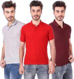 One-H Men's Polo Neck Short Sleeve Casual Tshirt Combo of Red, Maroon, Grey colors (Pack of 3)