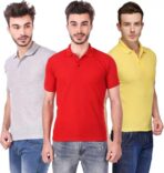 One-H Men's Polo Neck Short Sleeve Casual Tshirt Combo of Red, Grey, Yellow colors (Pack of 3)