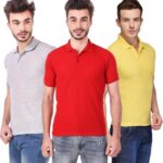 One-H Men's Polo Neck Short Sleeve Casual Tshirt Combo of Red, Grey, Yellow colors (Pack of 3)