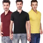One-H Men's Polo Neck Half Sleeve Casual Tshirt Combo of Red, Black, Orange colors (Pack of 3)