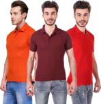 One-H Men's Polo Neck Short Sleeve Casual Tshirt Combo of Red, Maroon, Orange colors (Pack of 3)