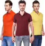One-H Men's Polo Neck Short Sleeve Casual Tshirt Combo of Maroon, Orange, Yellow colors (Pack of 3)