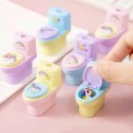 Novelty Toilet Stationery Set (2 Pc) | Fun Desk Organizer & Functional Eraser Holder | Practical Gift for Kids, Students & Adults - Image 3