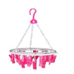 Round Plastic Cloth Drying Stand Hanger with 24 Clips Multicolor